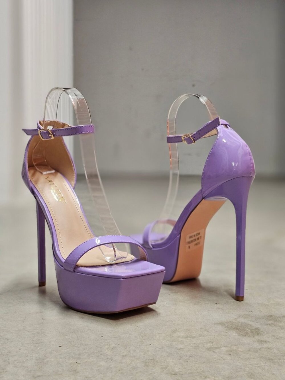 Lilac Platform Stiletto Heels With Ankle Strap Patent Finish - Picture 11 of 16